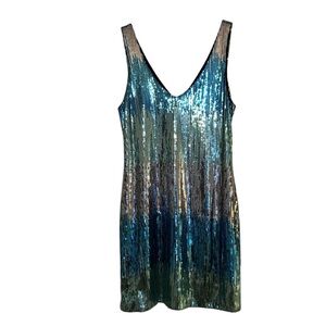 Y2K-inspired Teal & Silver Sequin Mini Dress Size XL